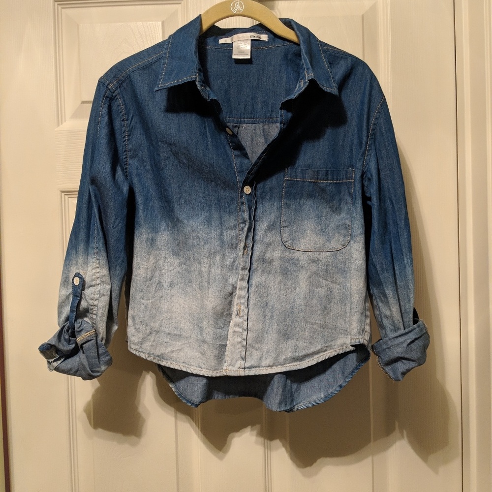 Umbre blue cropped button down